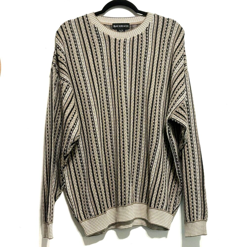 Bachrach Vintage 90's Sweater Men's Sz XL Brown Mixed Media Crewneck